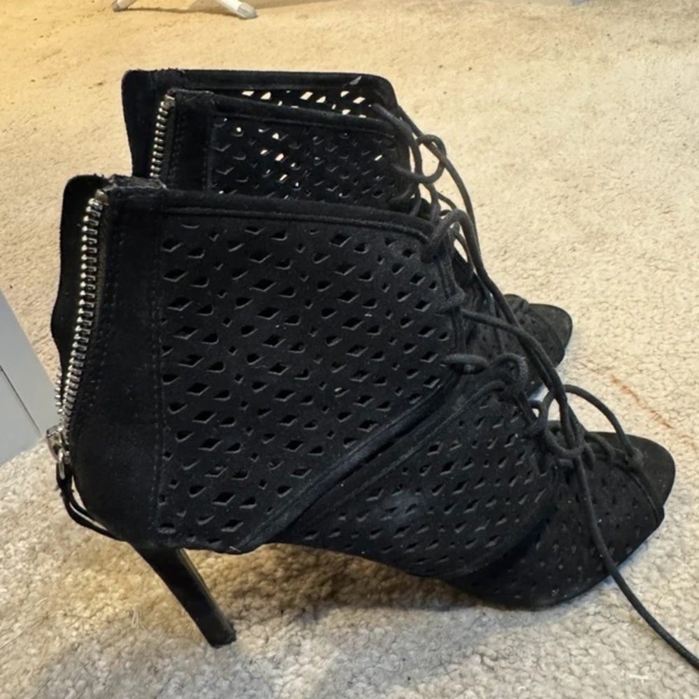 Zara Black Perforated Lace-Up Heels